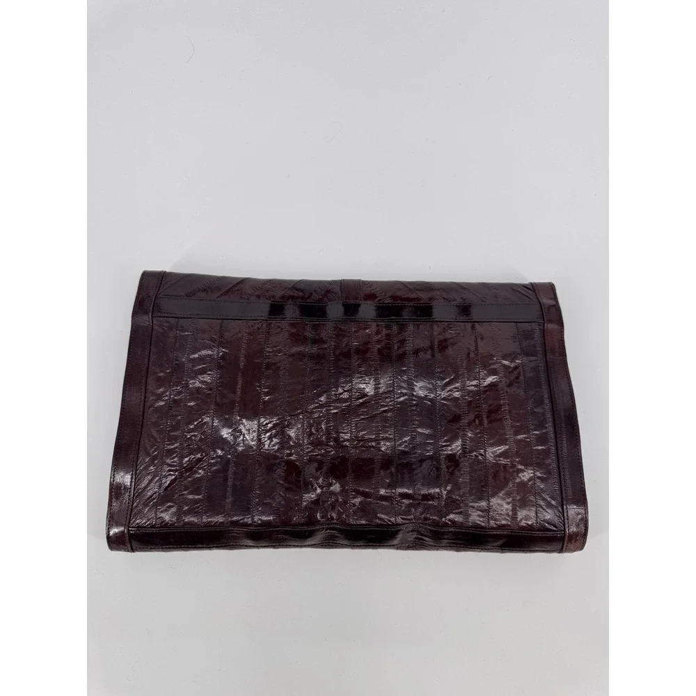 Eel Skin Clutch Womens M Brown Exotic Leather Quiet Luxury Classic Evening Bag
